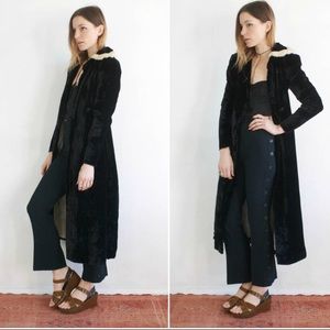 Vintage Velvet Maxi Coat with real fur collar